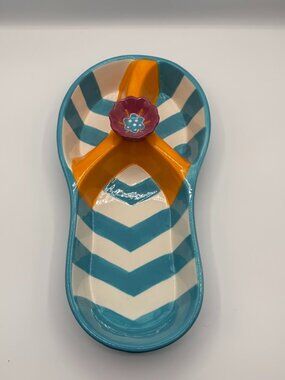 Dennis East Ceramics Large Flip Flop Sandal Serving Dish ~ 3 Compartment. New